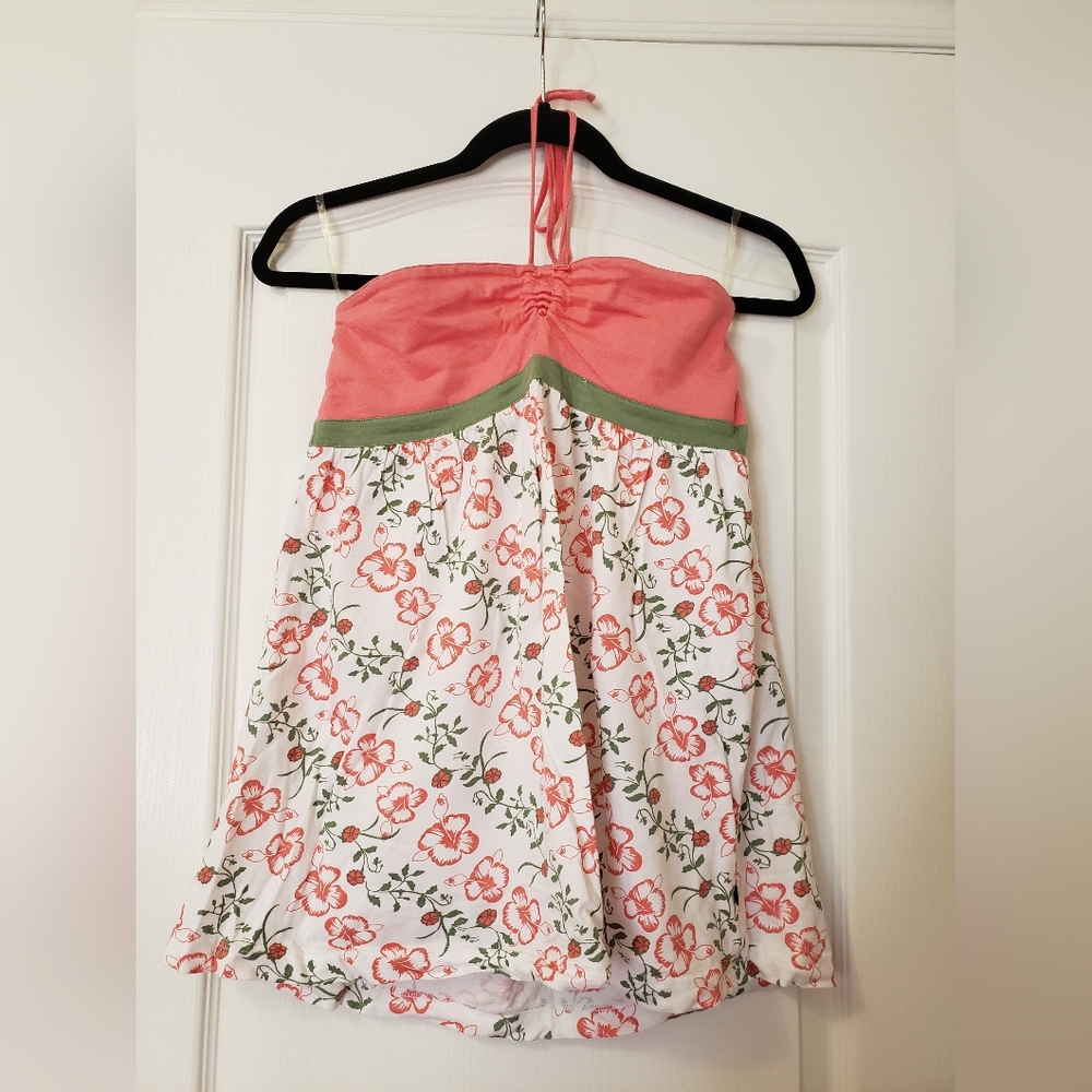 Pink, green and white medium longer floral Oxygen halter top